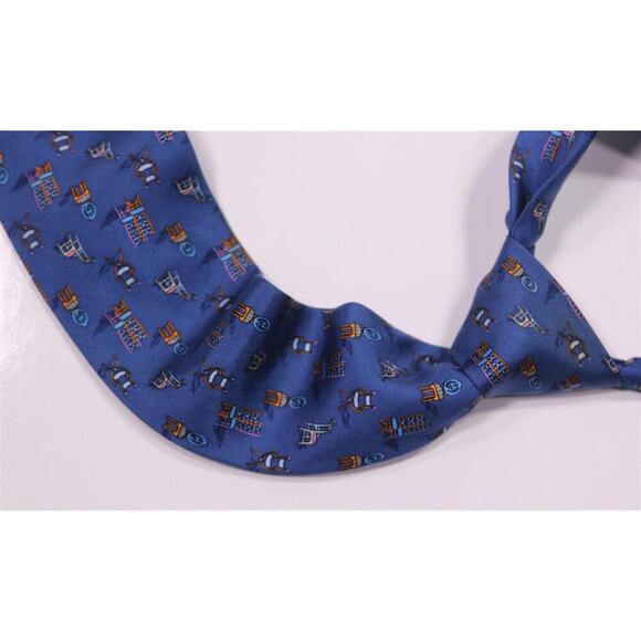 Salvatore Ferragamo Blue Chairs Design Silk Necktie Tie - Picture 1 of 6